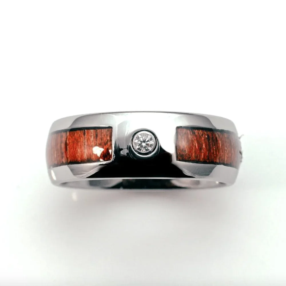 Mens Tungsten Mahogany Inlay 8mm Cubic Zirconia Wedding Band Ring Size 10 - Picture 2 of 3